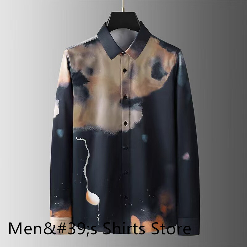 Nova muška košulja s otisnutim slovima na preklop, visokokvalitetna ležerna uska poslovna društvena košulja dugih rukava