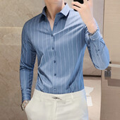 Kvaliteetne õmblusteta särk Meeste No Iron Casual Business Stripe Särk Meeste pikkade varrukatega särk Sotsiaalbüroo Camisa Masculina