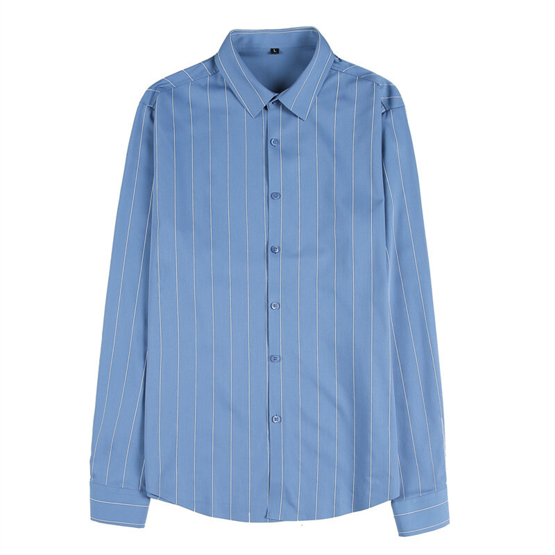 Kvaliteetne õmblusteta särk Meeste No Iron Casual Business Stripe Särk Meeste pikkade varrukatega särk Sotsiaalbüroo Camisa Masculina