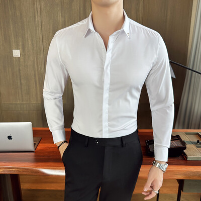 Haute Couture muška jednobojna uska poslovna formalna društvena svečana odjeća Košulje dugih rukava Muška vjenčanica Košulja muška košulja