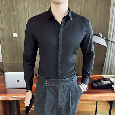 Haute Couture muška jednobojna uska poslovna formalna društvena svečana odjeća Košulje dugih rukava Muška vjenčanica Košulja muška košulja