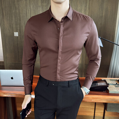 Haute Couture muška jednobojna uska poslovna formalna društvena svečana odjeća Košulje dugih rukava Muška vjenčanica Košulja muška košulja