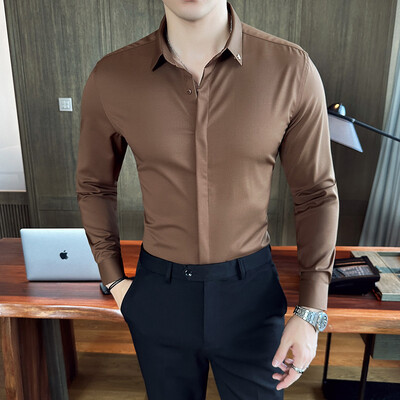 Haute Couture muška jednobojna uska poslovna formalna društvena svečana odjeća Košulje dugih rukava Muška vjenčanica Košulja muška košulja