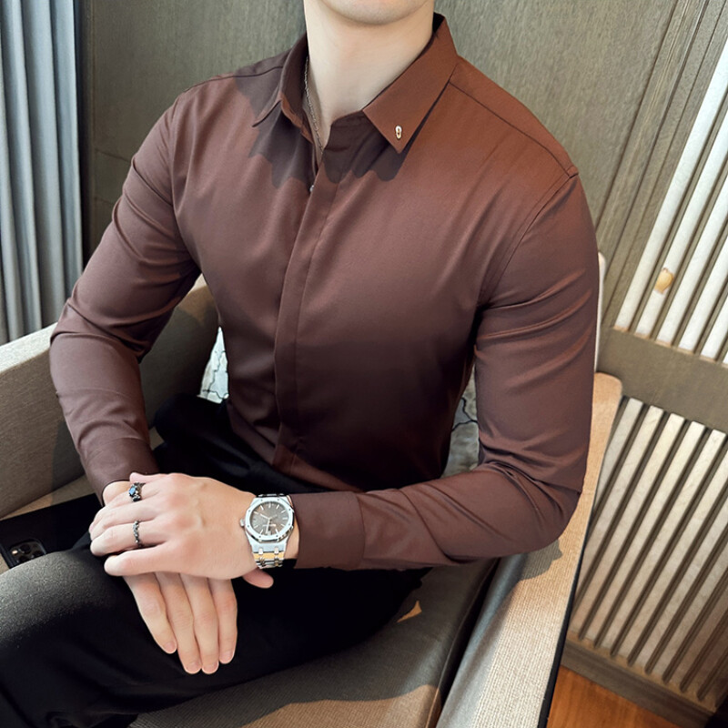 Haute Couture muška jednobojna uska poslovna formalna društvena svečana odjeća Košulje dugih rukava Muška vjenčanica Košulja muška košulja