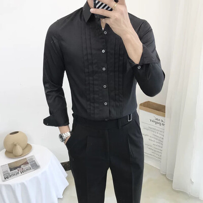 Proljeće Jesen Nova jednobojna modna košulja dugih rukava Muška ulična ležerna majica s gumbima Engleska Plisirani uredski kardigan za sve vrste