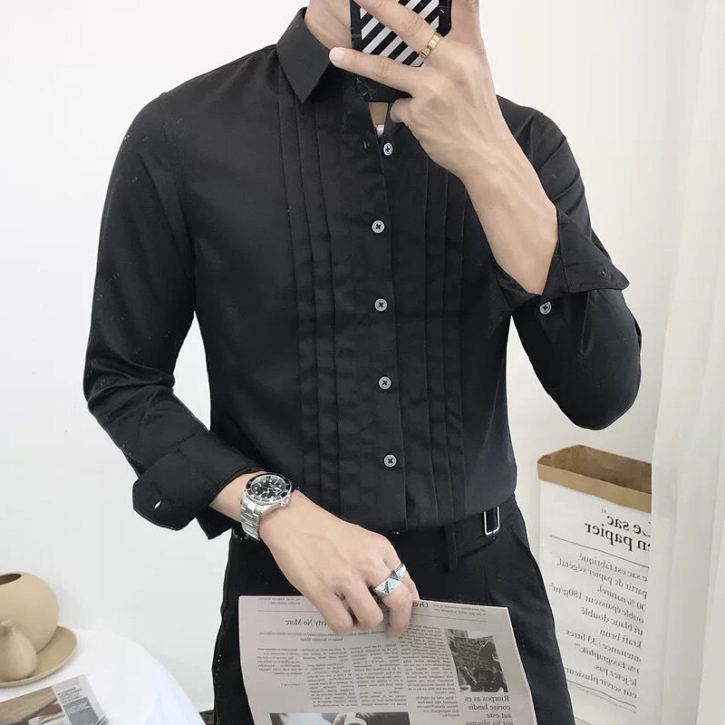 Proljeće Jesen Nova jednobojna modna košulja dugih rukava Muška ulična ležerna majica s gumbima Engleska Plisirani uredski kardigan za sve vrste