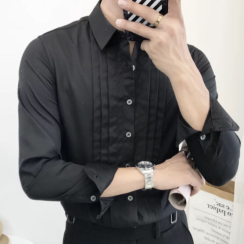 Proljeće Jesen Nova jednobojna modna košulja dugih rukava Muška ulična ležerna majica s gumbima Engleska Plisirani uredski kardigan za sve vrste