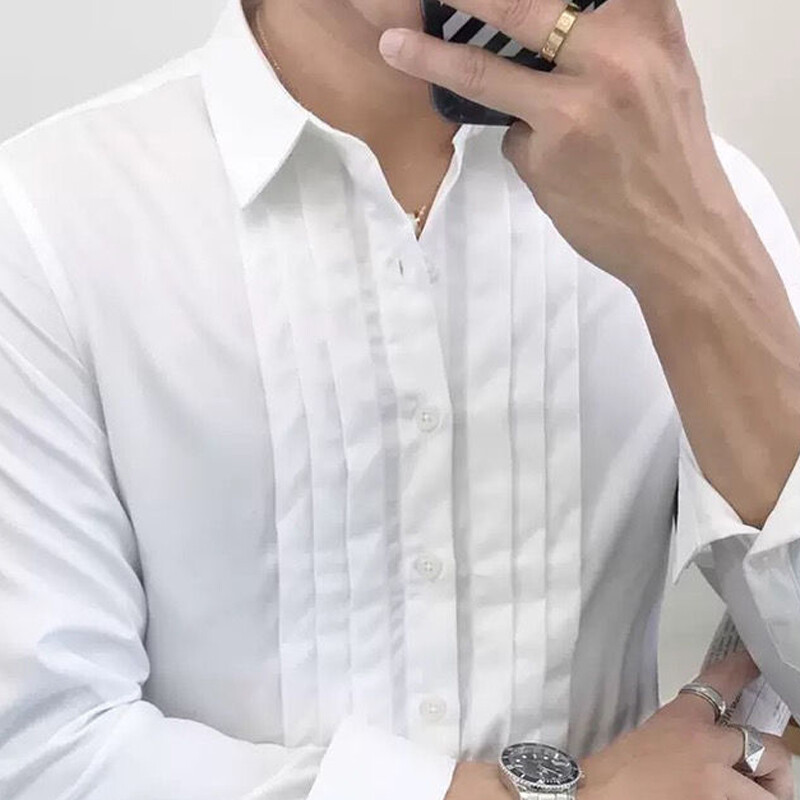 Proljeće Jesen Nova jednobojna modna košulja dugih rukava Muška ulična ležerna majica s gumbima Engleska Plisirani uredski kardigan za sve vrste