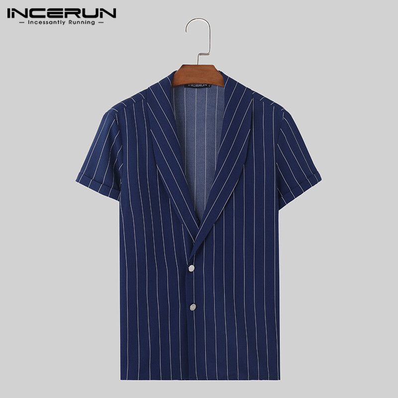 Ljetne košulje 2024. Muške INCERUN Modne majice kratkih rukava Muška odjeća Ulična odjeća Ležerne košulje Košulja na pruge S-5XL s V izrezom na gumb