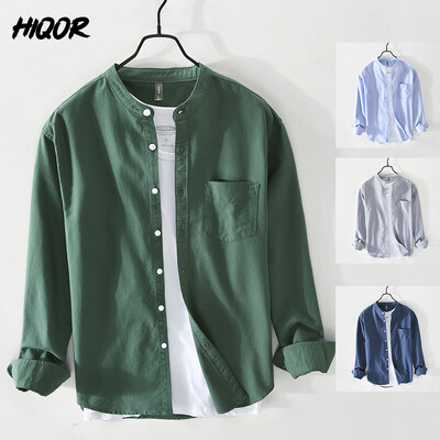 Bluze marca HIQOR Cămașă casual pentru bărbați, la modă, simplă, 2024, nouă, de înaltă calitate, 100% bumbac, țesătură Oxford, cămăși vintage pentru bărbați pentru bărbați