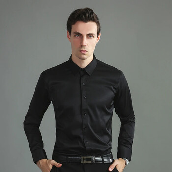 Мъжки ризи против бръчки Мъжки ризи с дълъг ръкав Slim Fit Camisa Social Business Blouse Бяла офис риза S-4XL