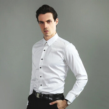 Мъжки ризи против бръчки Мъжки ризи с дълъг ръкав Slim Fit Camisa Social Business Blouse Бяла офис риза S-4XL