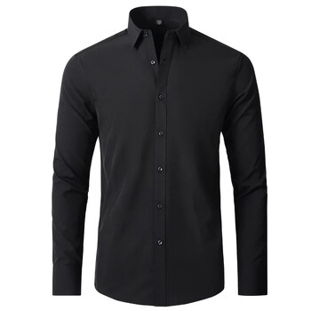 Мъжки ризи против бръчки Мъжки ризи с дълъг ръкав Slim Fit Camisa Social Business Blouse Бяла офис риза S-4XL