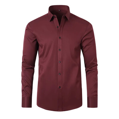 Αντιρυτιδικά Ανδρικά πουκάμισα Μακρυμάνικα Πουκάμισα Φόρεμα για Άντρες Slim Fit Camisa Social Business Μπλούζα Λευκό Πουκάμισο Γραφείου S-4XL