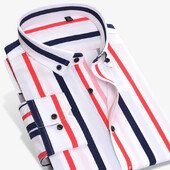 Muške košulje s dugim rukavima i ovratnikom na dugmad, dizajn na pruge, udobna mekana pamučna košulja, uski kroj, elegantne, ležerne muške majice