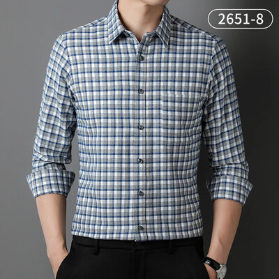 100% puuvillase lihvimisega täissärgid meestele saledad vabaaja hagijahambuline tavaline särk pikkade varrukatega mugavad ühetaskulised riided