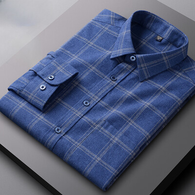 100% puuvillase lihvimisega täissärgid meestele saledad vabaaja hagijahambuline tavaline särk pikkade varrukatega mugavad ühetaskulised riided