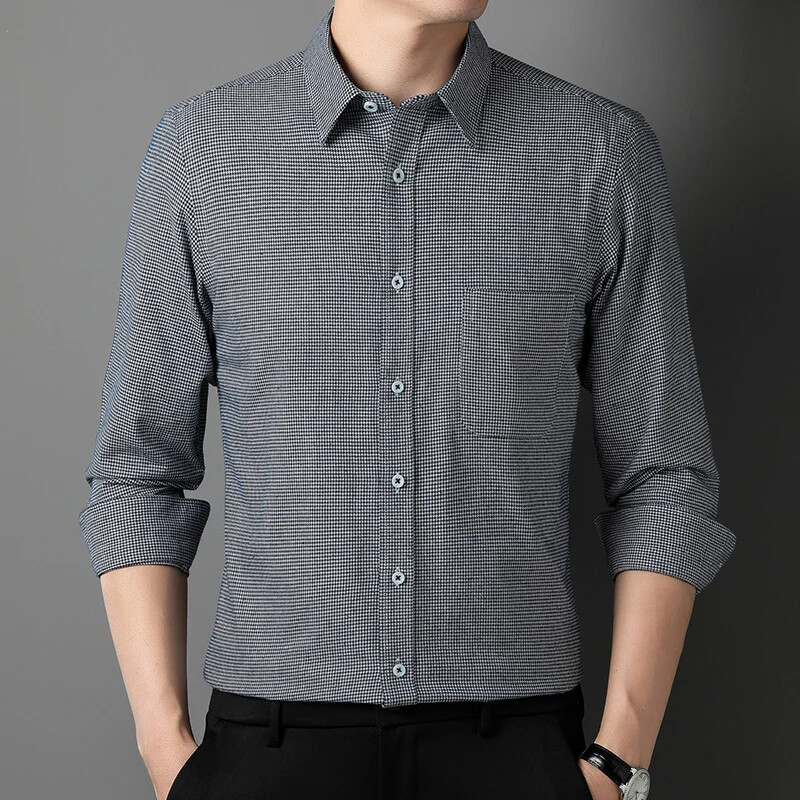 100% puuvillase lihvimisega täissärgid meestele saledad vabaaja hagijahambuline tavaline särk pikkade varrukatega mugavad ühetaskulised riided