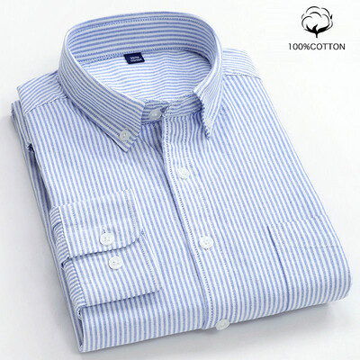 Νέο 100% βαμβακερό πουκάμισο Oxford Ανδρικό μακρυμάνικο ριγέ καρό πουκάμισο καθημερινά Κορεάτικα ρούχα υψηλής ποιότητας Επαγγελματικό πουκάμισο γκρι