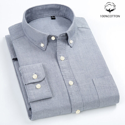 Νέο 100% βαμβακερό πουκάμισο Oxford Ανδρικό μακρυμάνικο ριγέ καρό πουκάμισο καθημερινά Κορεάτικα ρούχα υψηλής ποιότητας Επαγγελματικό πουκάμισο γκρι