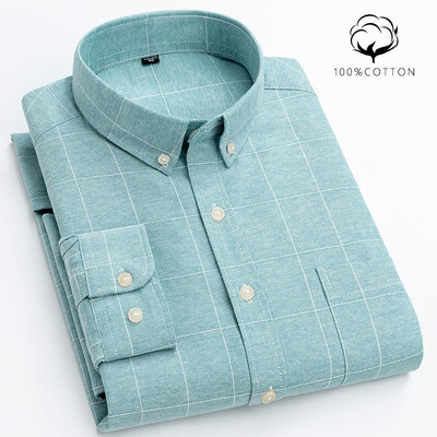 Νέο 100% βαμβακερό πουκάμισο Oxford Ανδρικό μακρυμάνικο ριγέ καρό πουκάμισο καθημερινά Κορεάτικα ρούχα υψηλής ποιότητας Επαγγελματικό πουκάμισο γκρι