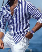 2024 nova muška košulja s plavim prugama s printom dugih rukava muška društvena vrhunska muška elegantna klasična modna majica u havajskom stilu