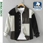 Jesen 2024. Nove ležerne patchwork košulje od 100% pamuka za muškarce Odjeća s vezom Meke muške košulje dugih rukava CM7315