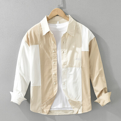 Jesen 2024. Nove ležerne patchwork košulje od 100% pamuka za muškarce Odjeća s vezom Meke muške košulje dugih rukava CM7315