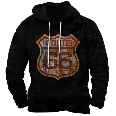 Vintage Hoodie Route 66 3D Prindiga Pusad Mood Pusad Pusad Poiss Naiste Kampsunid Meeste Spordidressid Mehed Naiste Riided
