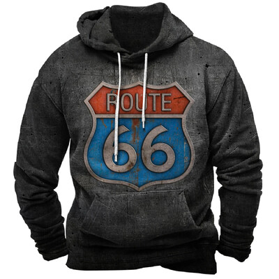 Vintage Hoodie Route 66 3D Prindiga Pusad Mood Pusad Pusad Poiss Naiste Kampsunid Meeste Spordidressid Mehed Naiste Riided