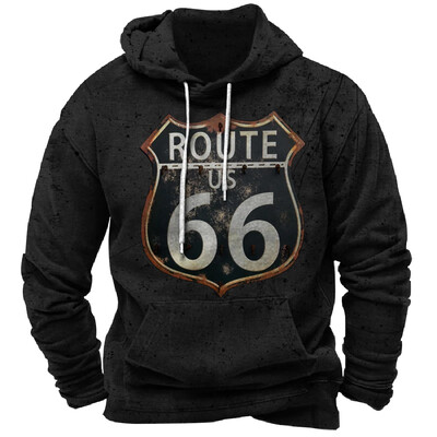 Vintage Hoodie Route 66 3D Prindiga Pusad Mood Pusad Pusad Poiss Naiste Kampsunid Meeste Spordidressid Mehed Naiste Riided