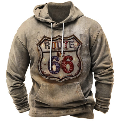Vintage Hoodie Route 66 3D Prindiga Pusad Mood Pusad Pusad Poiss Naiste Kampsunid Meeste Spordidressid Mehed Naiste Riided