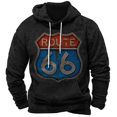 Vintage Hoodie Route 66 3D Prindiga Pusad Mood Pusad Pusad Poiss Naiste Kampsunid Meeste Spordidressid Mehed Naiste Riided