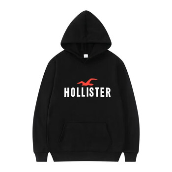 HOLLISTER Мъжки суитшърт с качулка с уличен ежедневен спортен стил с дълъг ръкав и джоб с кенгуру за есента и зимата