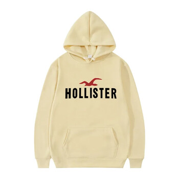 HOLLISTER Мъжки суитшърт с качулка с уличен ежедневен спортен стил с дълъг ръкав и джоб с кенгуру за есента и зимата