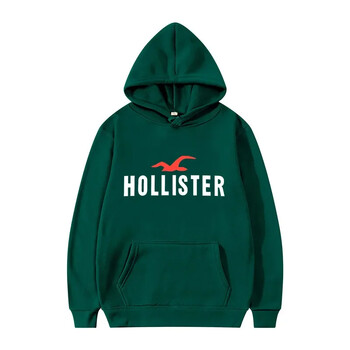 HOLLISTER Мъжки суитшърт с качулка с уличен ежедневен спортен стил с дълъг ръкав и джоб с кенгуру за есента и зимата