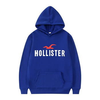 HOLLISTER Мъжки суитшърт с качулка с уличен ежедневен спортен стил с дълъг ръкав и джоб с кенгуру за есента и зимата