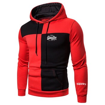 Есенно и зимно ново Superdry суичърк с качулка с щампа с букви Top Street Fashion мъжко ежедневно спортно облекло с джоб и качулка от полар