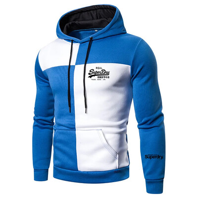 Toamnă și iarnă nou Superdry imprimeu litere mozaic hanorac Top Street Fashion bărbați fleece buzunar cu glugă îmbrăcăminte sport casual