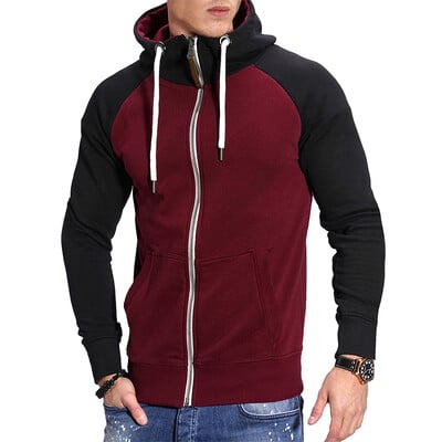 Sügistalvine uus meeste kapuuts, soe tänavariietus, mood ülerõivas, lapiline kapuutsiga dressipluus vabaaja fliisist lukuga mantlid