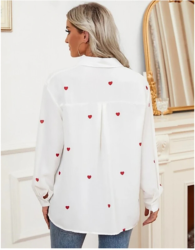 Ležerna majica s 3D printanim francuskim srcem, ležerna modna majica s gumbima s V izrezom, ulična seksi majica s dugim rukavima u obliku srca na otvorenom