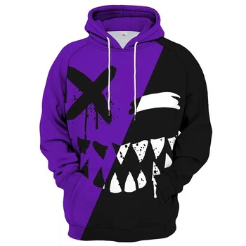 XOXO Pattern Fashion Devil Smiling Face 3D Printing Hoodie Мъжка мода Ежедневен забавен пуловер Хип-хоп суичър Есенна мода Нова