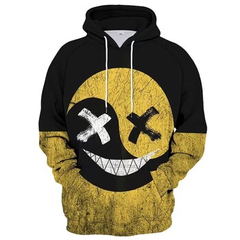 XOXO Pattern Fashion Devil Smiling Face 3D Printing Hoodie Мъжка мода Ежедневен забавен пуловер Хип-хоп суичър Есенна мода Нова