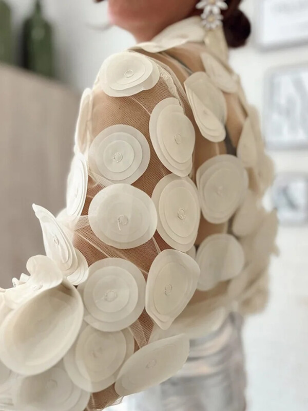 Naiste 3D lillekujundusega läbipaistva võrguga särgi topid