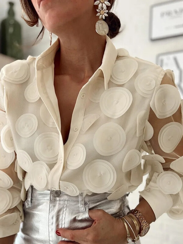 Naiste 3D lillekujundusega läbipaistva võrguga särgi topid