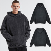 Vintage Μαύρο Οξύ Wash Cotton Hoodies για άνδρες Γυναικείες Φούτερ με κουκούλα άνοιξη φθινόπωρο Casual μπλούζες πουλόβερ με φαρδιά φαρδιά εφαρμογή