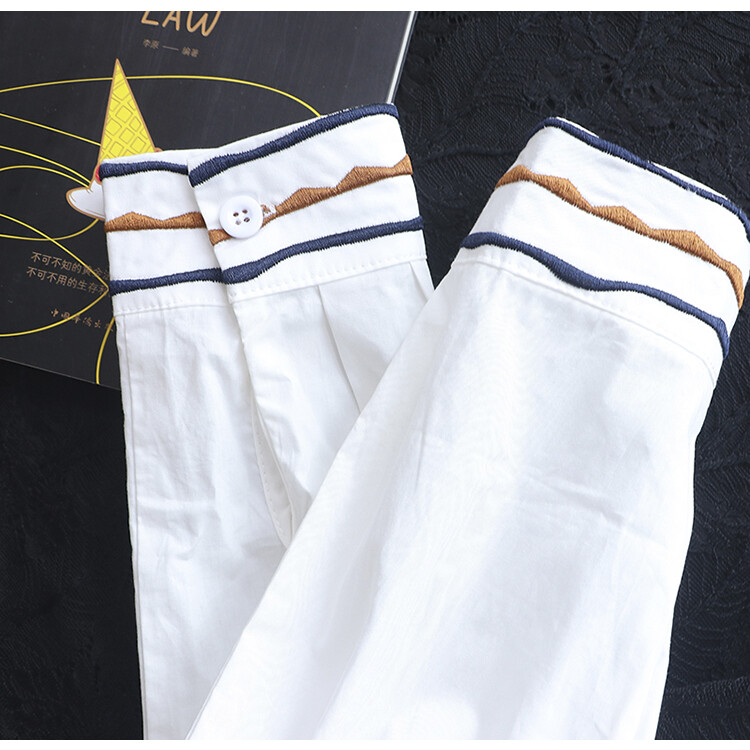 Valge puuvillase tikandiga naiste särgid, kevad-sügis, uus mood pluusid 2022, alla keeratav krae, sirge naiste välirõivad, pluusid