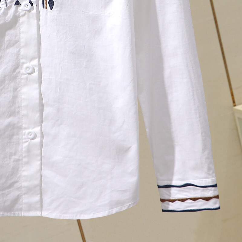 Valge puuvillase tikandiga naiste särgid, kevad-sügis, uus mood pluusid 2022, alla keeratav krae, sirge naiste välirõivad, pluusid