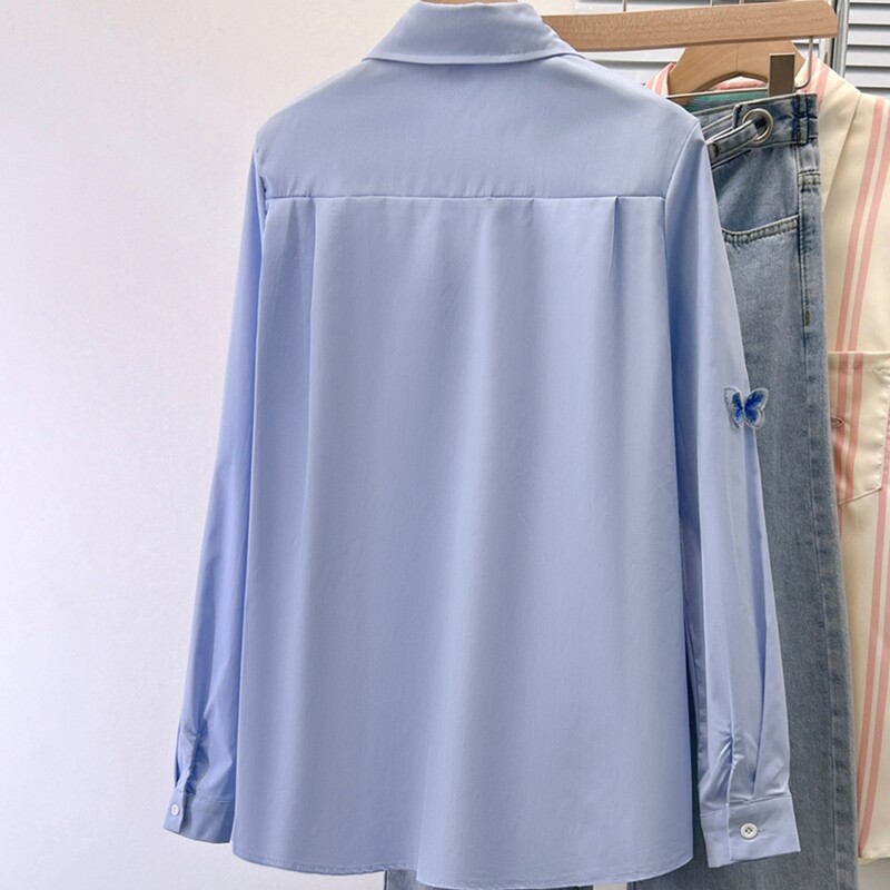 Polo izrez s izvezenim leptirima Ženska proljetna i jesenska svestrana košulja s dugim rukavima francuskog dizajna