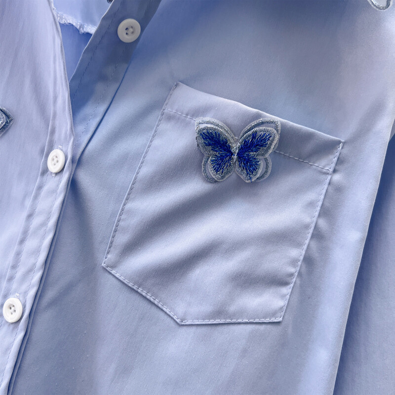 Polo izrez s izvezenim leptirima Ženska proljetna i jesenska svestrana košulja s dugim rukavima francuskog dizajna